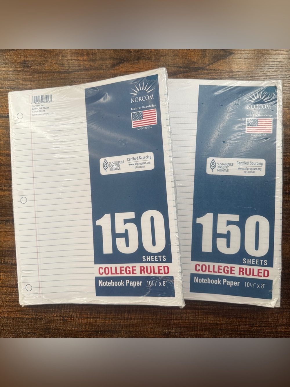 Norcom College Ruled Loose Leaf Filler Paper 10.5x8 3 Hole 150 Sheets 2 Pack New